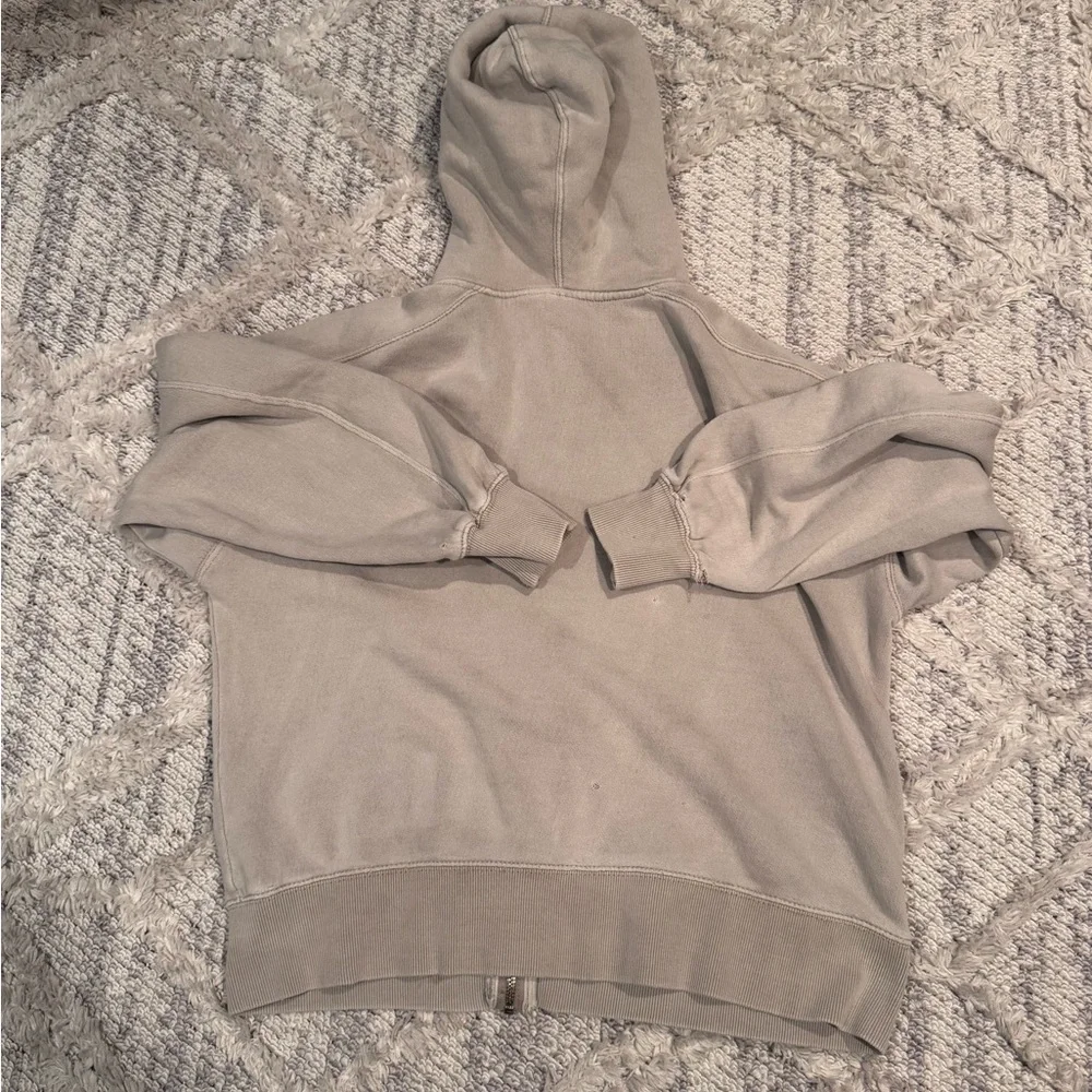 Zara Light Taupe Zip-Up Hooded Sweatshirt distressed size 11/12 - Picture 7 of 7